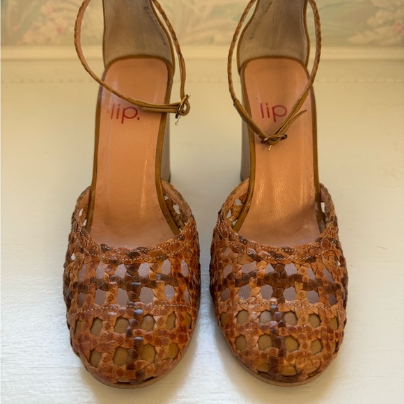 Lip Vintage Brown Woven Wedges Sandals with Ankle Strap 3.5 inch Heel - Size 6 - Picture 3 of 11